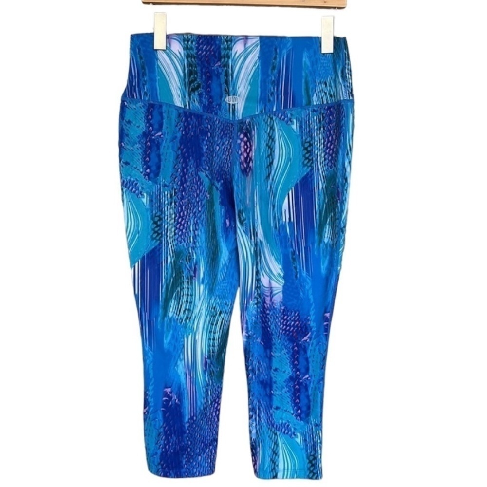 Reel Legends Keep It Cool Blue Coastal Print Athletic Leggings L - Picture 3 of 8